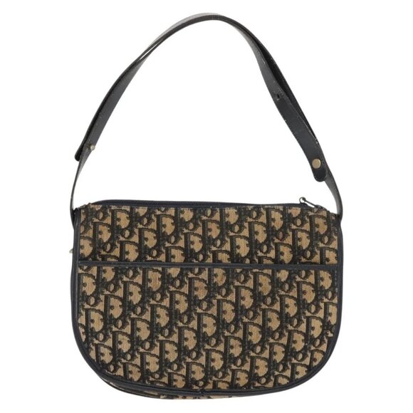 Christian Dior Trotter Canvas Shoulder Bag Navy Gold Auth BA7310 - Picture 3 of 16